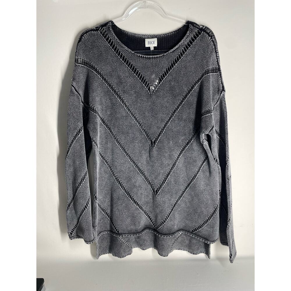 BKE Washed Chevron Sweater Black Gray Loose Fit Oversized Size Small NEW